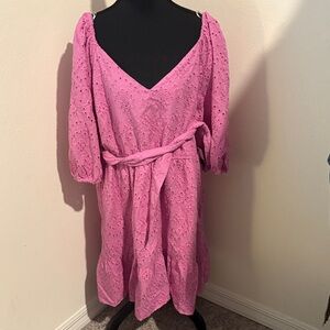 Eloquii Pink Eyelet Midi Dress